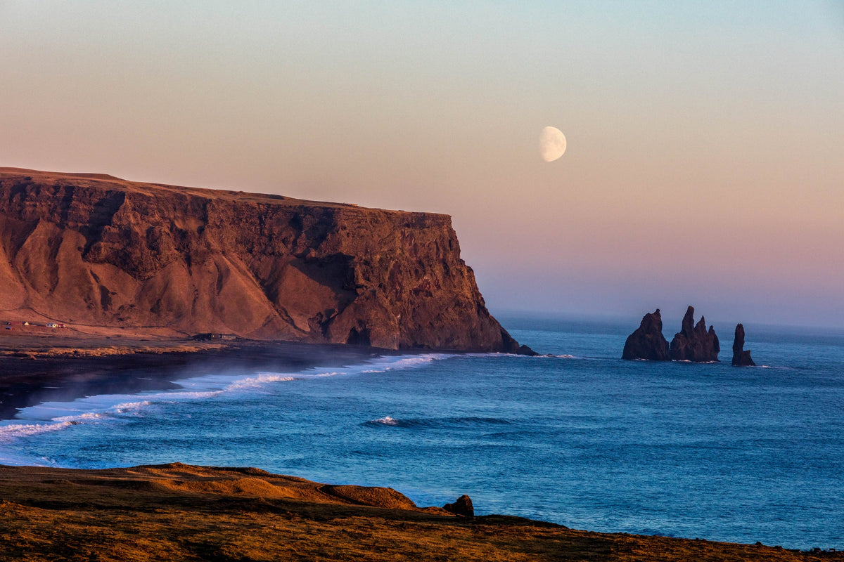 Moonset over Reynisdrangar, Vík, South Iceland