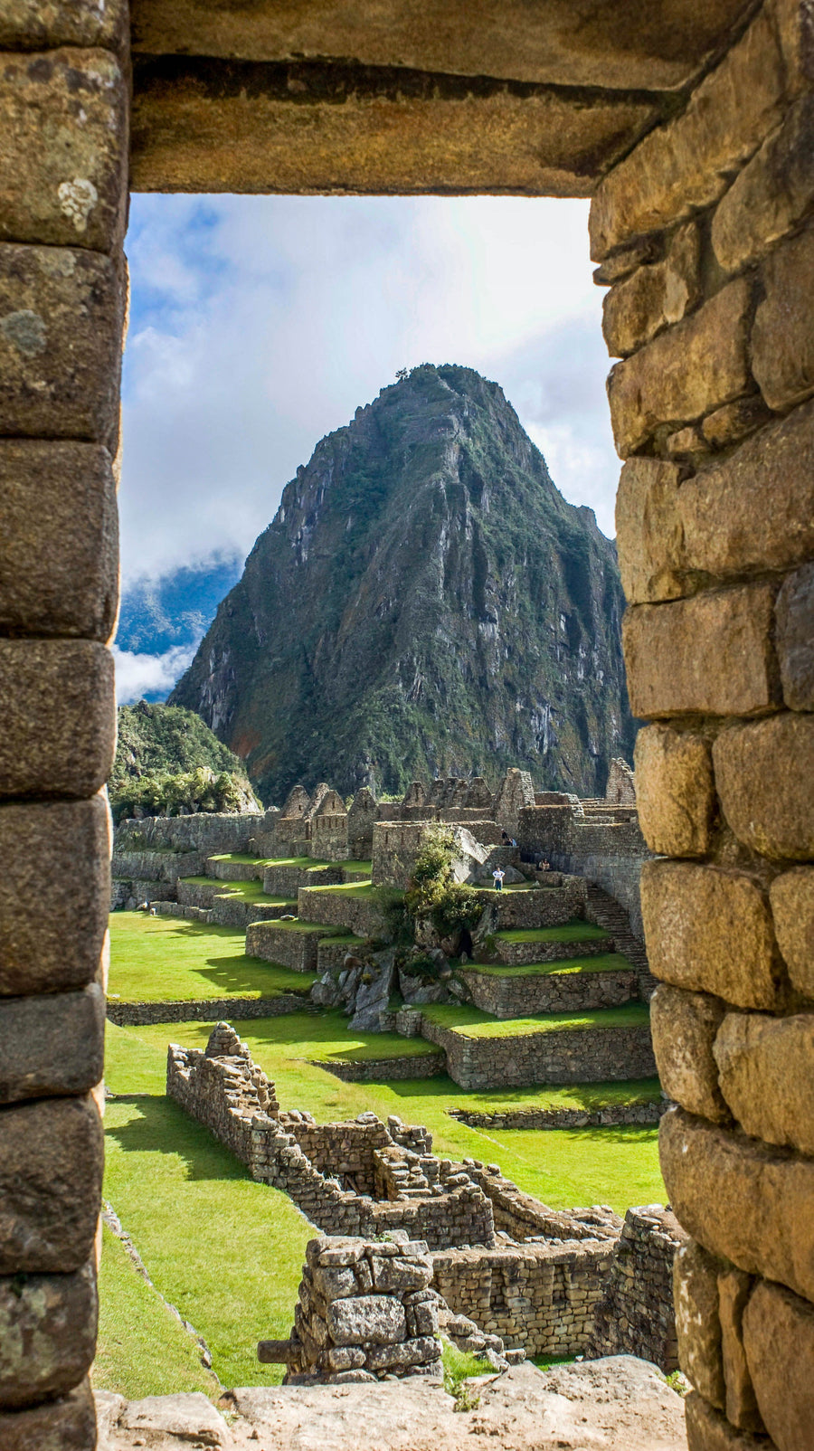 Window to Huayna Picchu, Machu Picchu, Peru